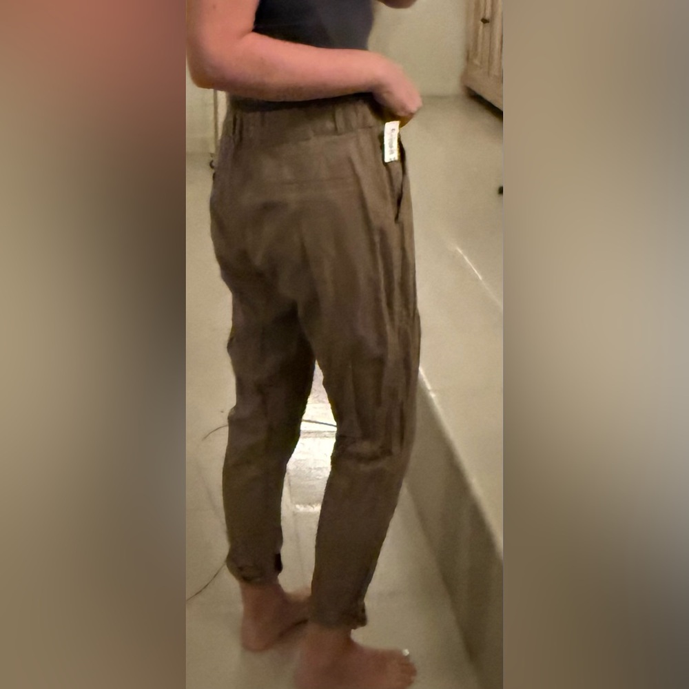 Dear Deer 100% Linen Brown Tapered Cropped Trousers Relaxed Low Rise Pants L - Picture 3 of 11